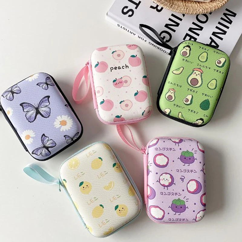 Cute Cartoon Fruit Pattern Headphone Data Cable Storage Bags Charger Power Bank Rectangular Box Zipper Bag Pocket Pouch