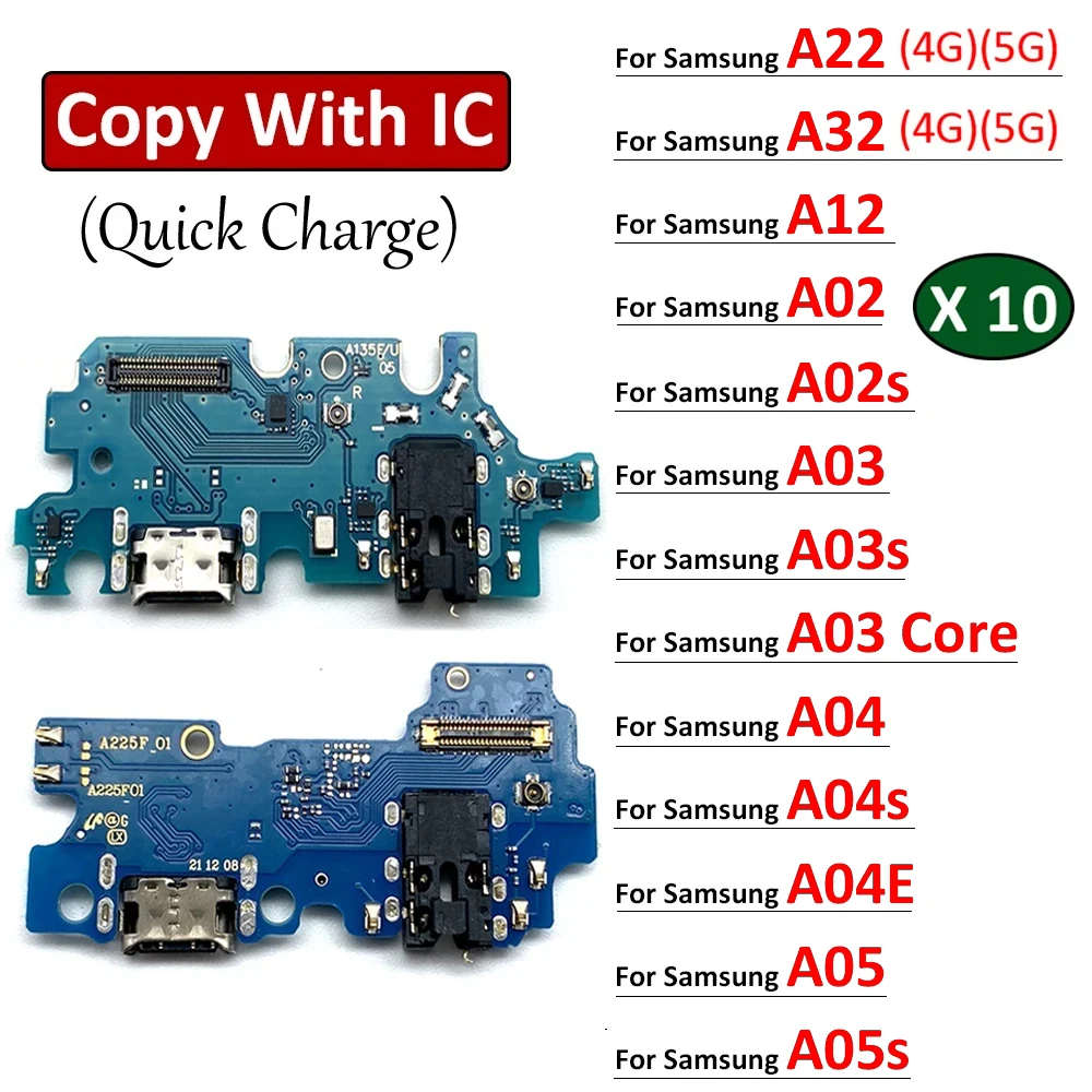 Porta de carregamento USB Dock Charger Connector Board, cabo Flex, Samsung A22, A32, A12, A02, A03, A04, A04s, A04E, A05, A05s, 4G, 5G, 10pcs