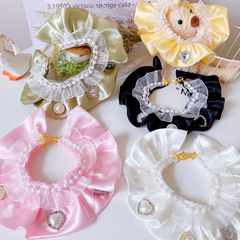 Pet Lace Bowknot Pearl Collar Cat Dog Neckerchief Pretty Camellia Pet Big Dog Cat Elegant Bow Knot Accessories