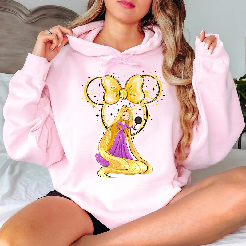 Disney Rapunzel Mickey Head Printed Women's Hoodie Casual Sweater Loose Top Personalized Clothing