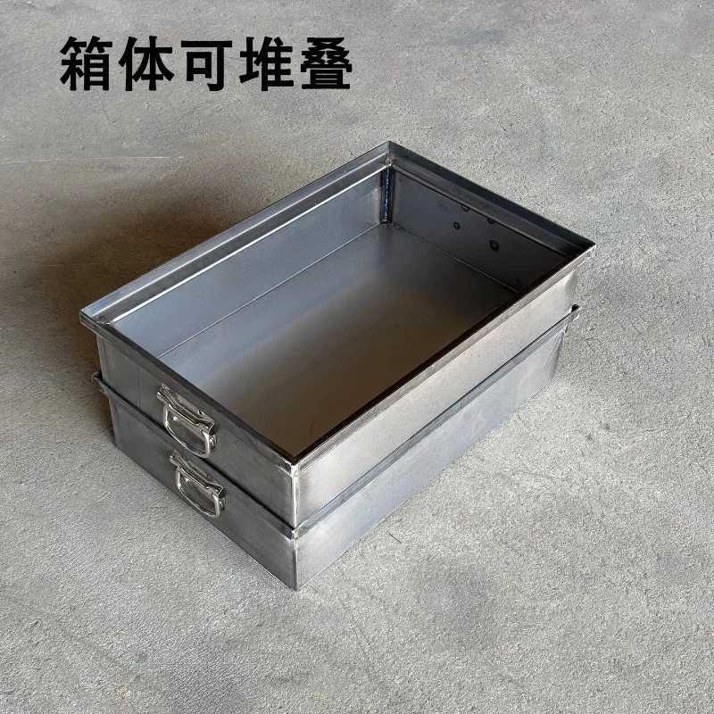 Stackable Fireproof Steel Parts Bin, Industrial Metal Turnover Crate for Workshop Hardware Storage