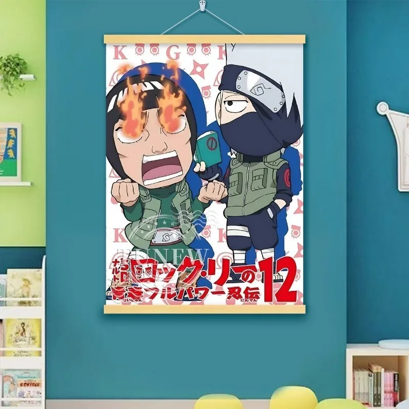 Q Version Naruto Rock Lee Scroll Poster with Wooden Hangers Wall Hanging for Anime Fans Home Room Decoration Exquisite gift - view 5