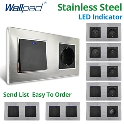 Wallpad Stainless Steel Panel Wall Light Switch LED Dimmer USB Charge EU Socket Outlet  4 5 6 7 8 Gang 2 Way Reset 172*86mm