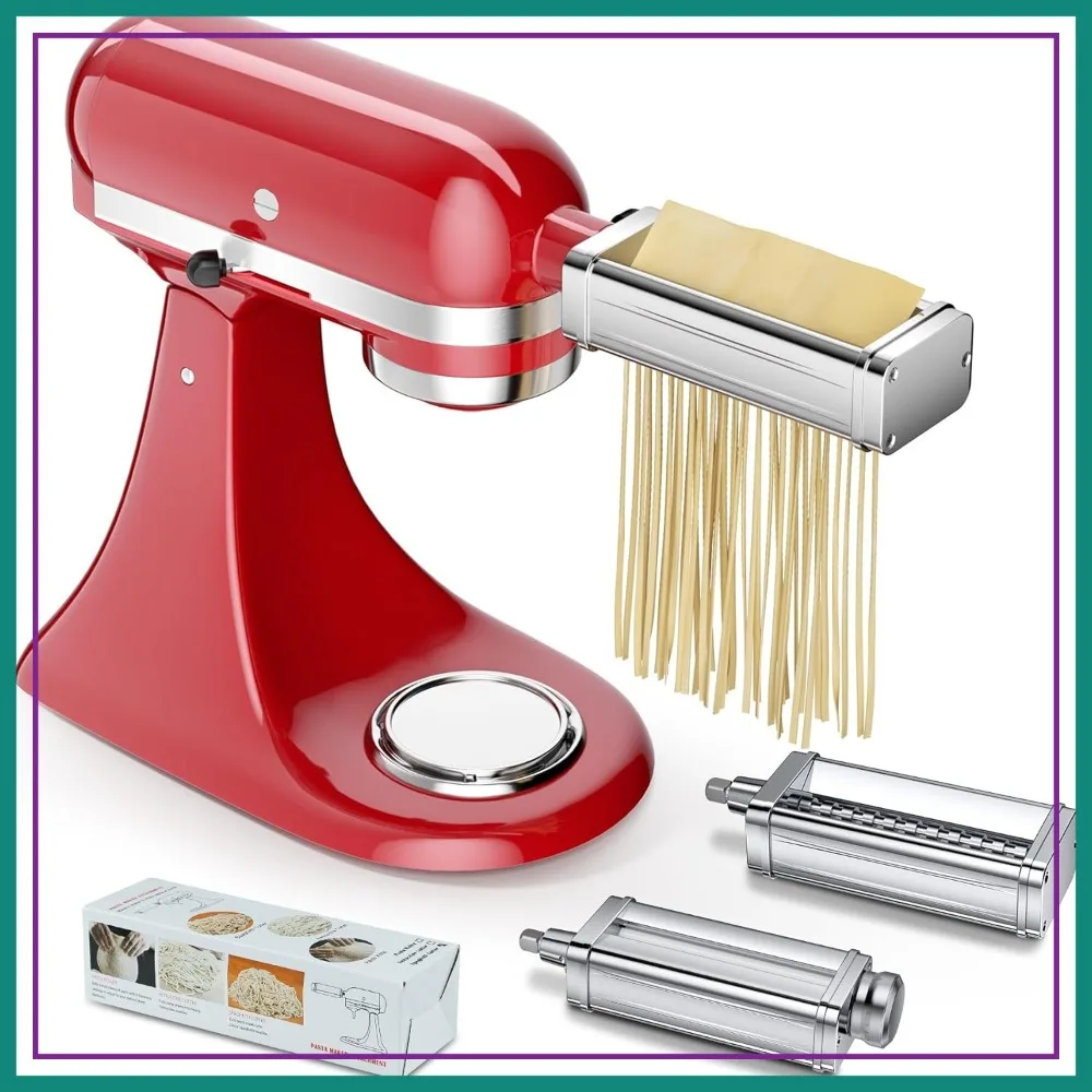 

3-Piece Pasta Roller & Cutter Set for Stand Mixer, Stainless Steel, 8 Thickness Settings, Spaghetti & Fettuccine