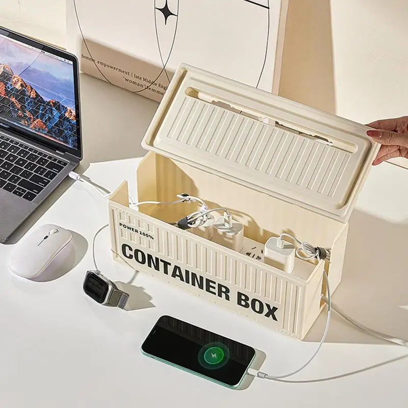 Cable storage box Large container container-shaped storage box Heat dissipation and dustproof desk surge protector