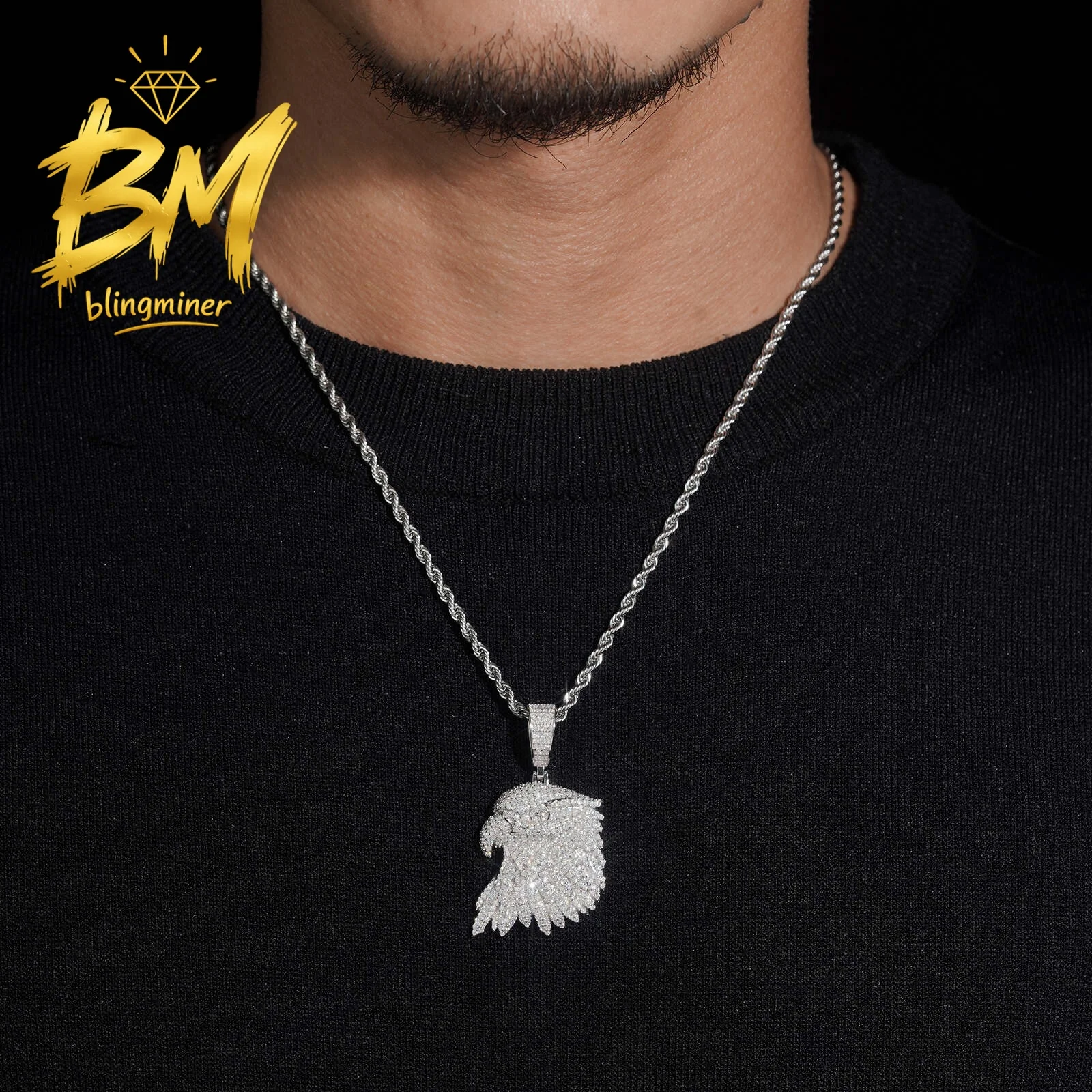 Blingminer Iced Out Owl Symbol VVS Moissanite Pendant For Men Women S925 Silver Pendants Jewelry Pass Diamonds Tester Free Shipp