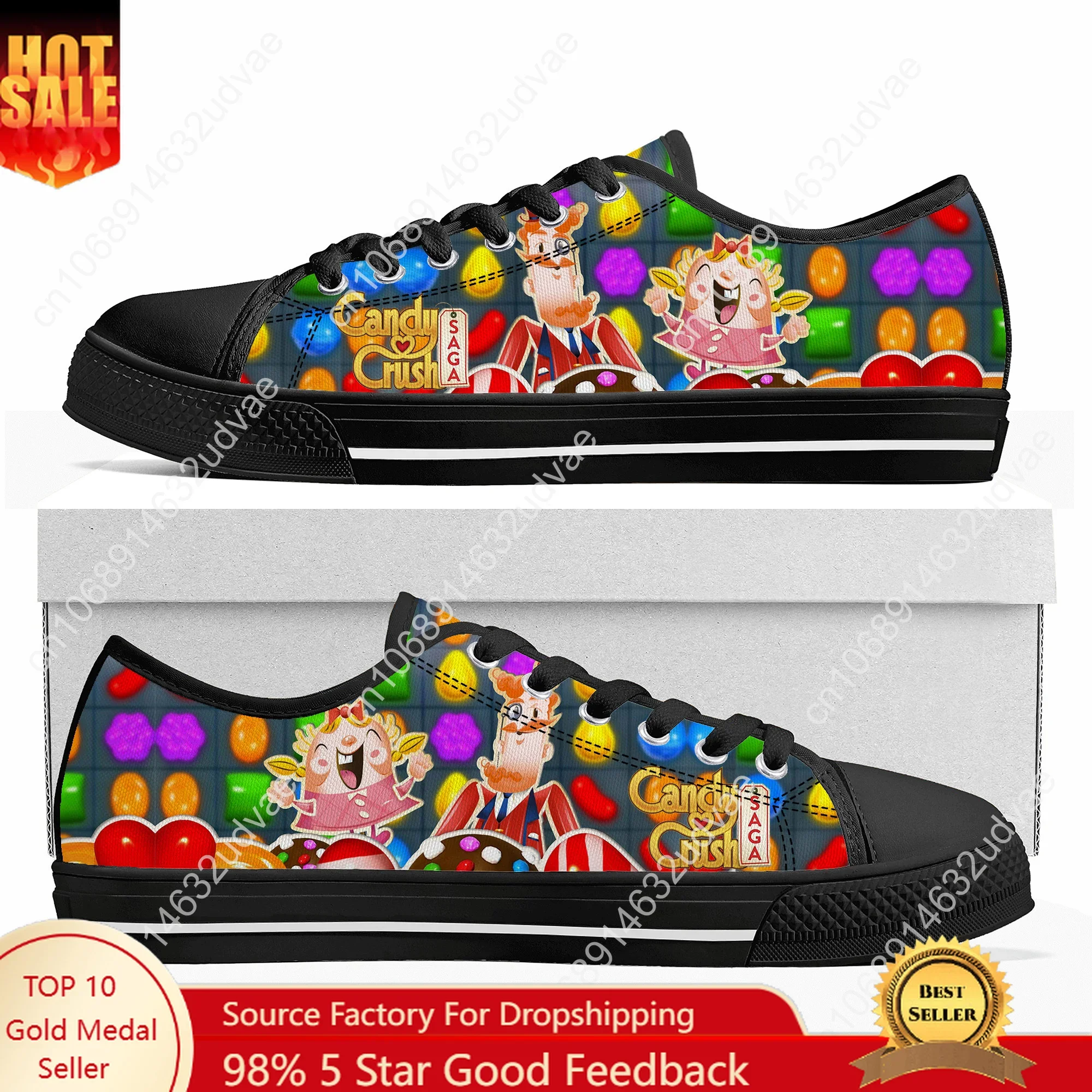 

Candy Crush Saga Low Top Shoes Men Women Teenager Sneakers Canvas High Quality Sneaker Casual Customized Couple Shoe Black Sole