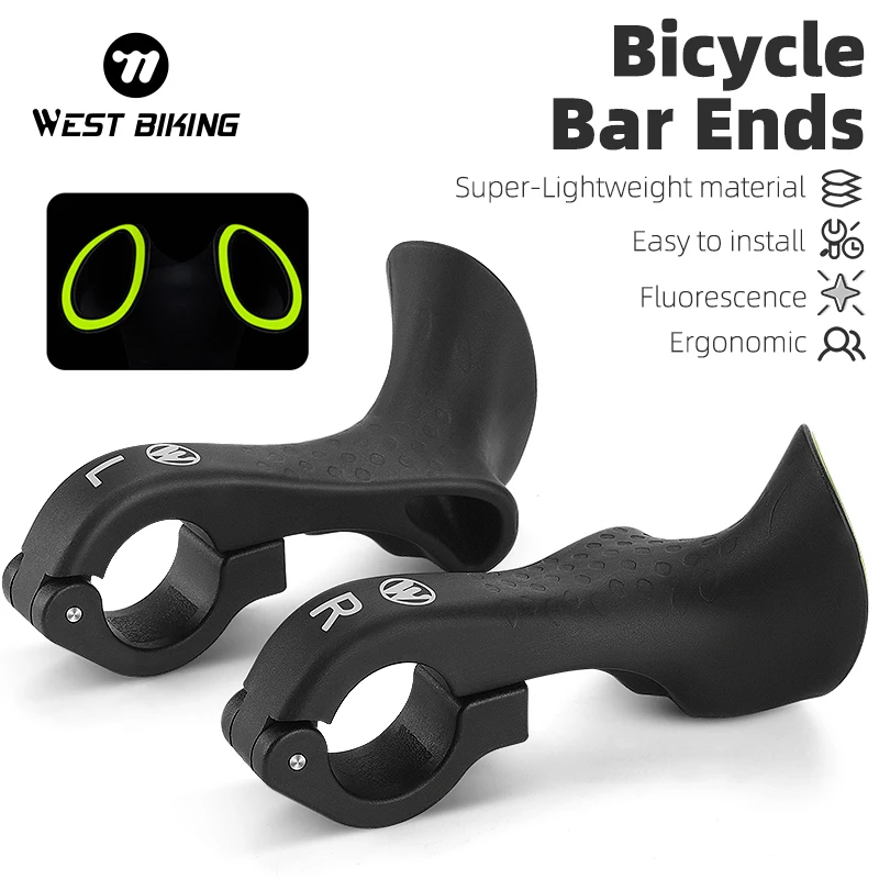 WEST BIKNG 1 Pair Ergonomic Mtb Bicycle Bar Ends Ultralight Nylon Reflective MTB Mountain Bike Handlebar Bar Ends Cycling Parts