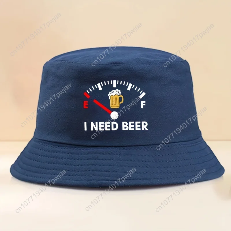 Elegant 100% Polyester Bucket Hat - Unisex Outdoor Fisherman Cap with "I NEED BEER" Print - Fashionable Sun Protection