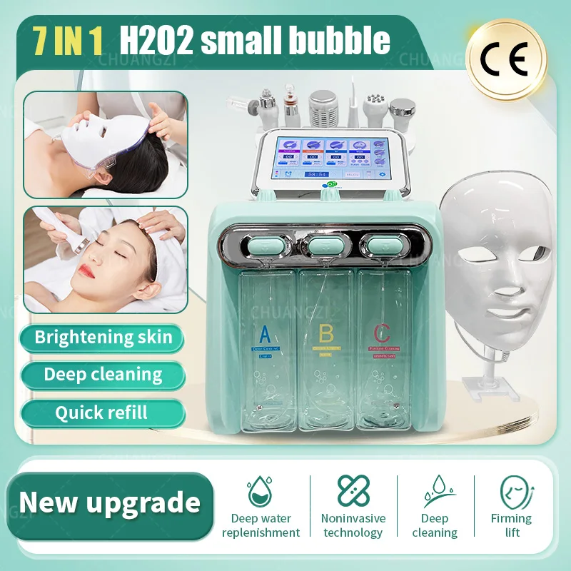 

2024 7 IN 1 H202 Small Bubble Beauty Instrument Skin Spa Special Multifunctional Blackhead Injection Instrumen