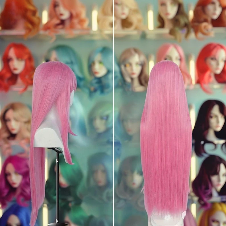Extra-Long Pink Bangs Wig Synthetic Fiber Heat-Resistant Anime Character Cosplay Party Wig