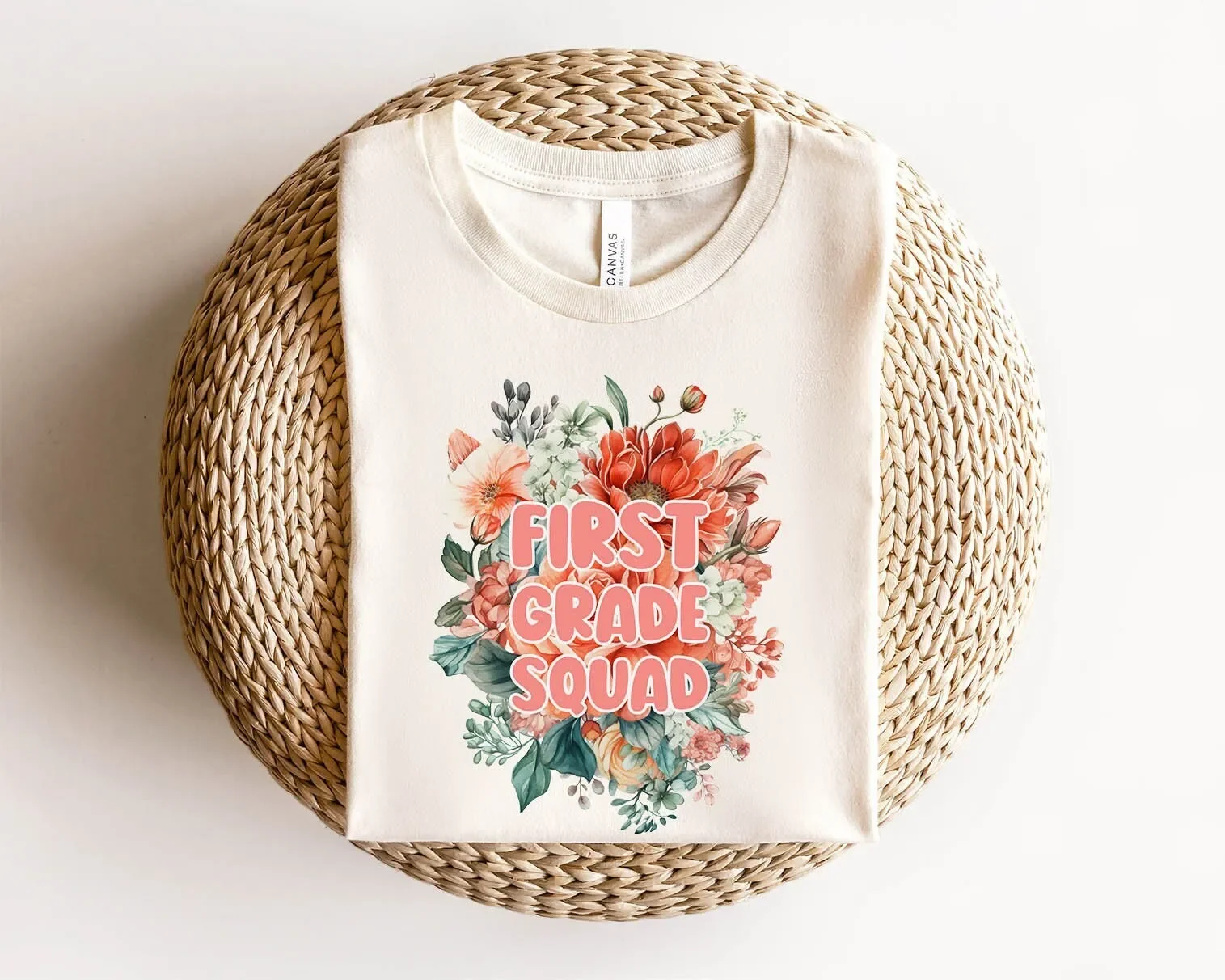 First Grade Squad Retro Floral Teacher T Shirt Back to School Team Elementary Day