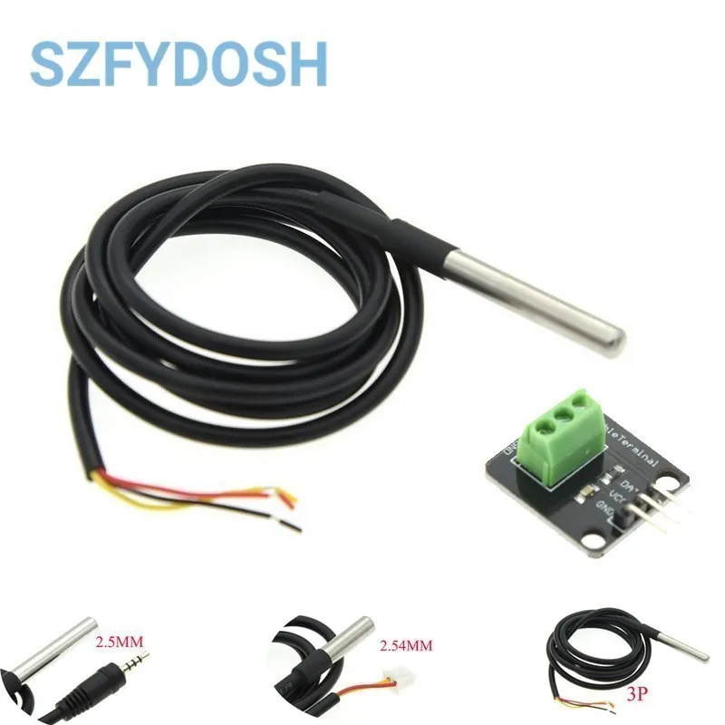 DS18B20 Stainless Steel Package 1/2/3/5Meter 100/200/300/500CM Waterproof 18b20 Cable Probe Temperature Sensor