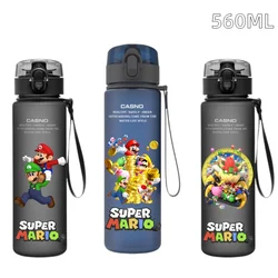 Taza de agua de Super Mario para niños, plástico portátil, dibujos animados, Luigi, deportes al aire libre, gran capacidad, regalos de vacaciones, 560ML