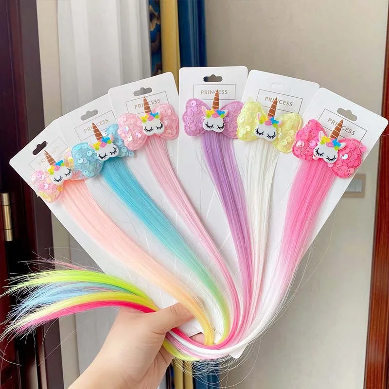 New Unicorn Sequin Hairpin Gradient Wig Child Hair Rope Hairband Unicorn Cartoon Headpiece Hair Clip Girl Hair Accessories Tiara