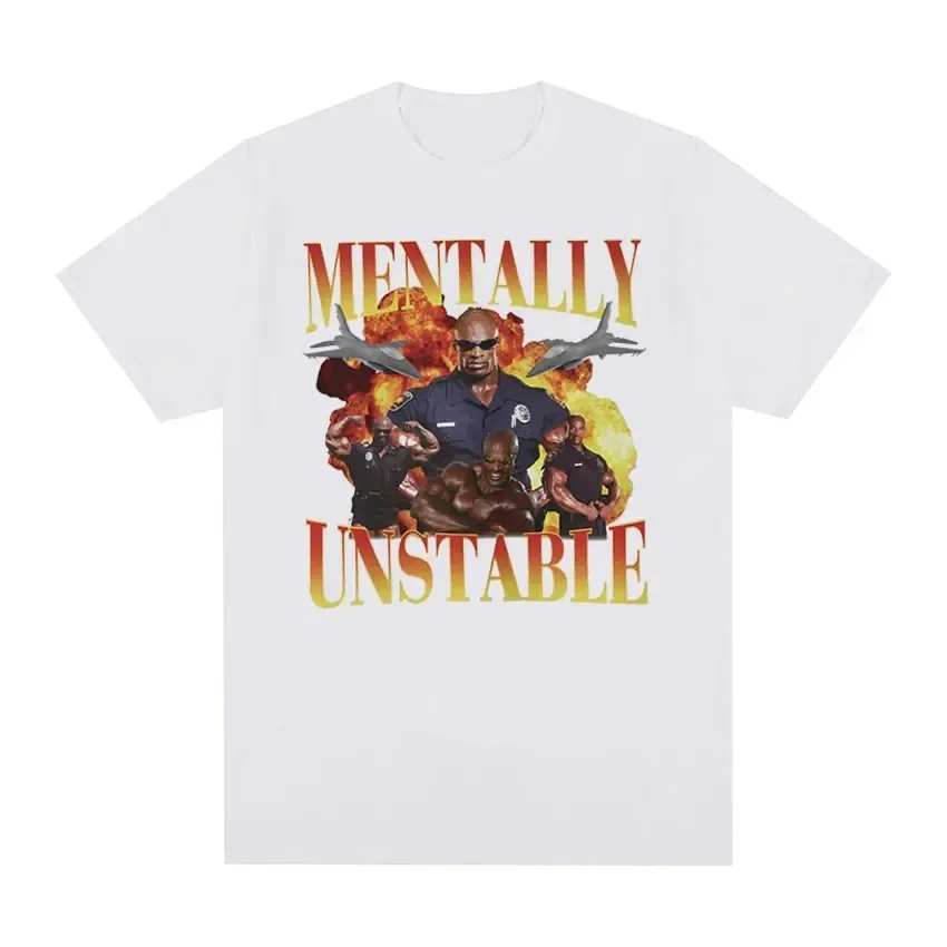 Mentally Unstable Funny Gym Graphic T-Shirt Men's Cool Retro Gothic Short Sleeve T Shirts Hip Hop Clothing Oversized Cotton Tees