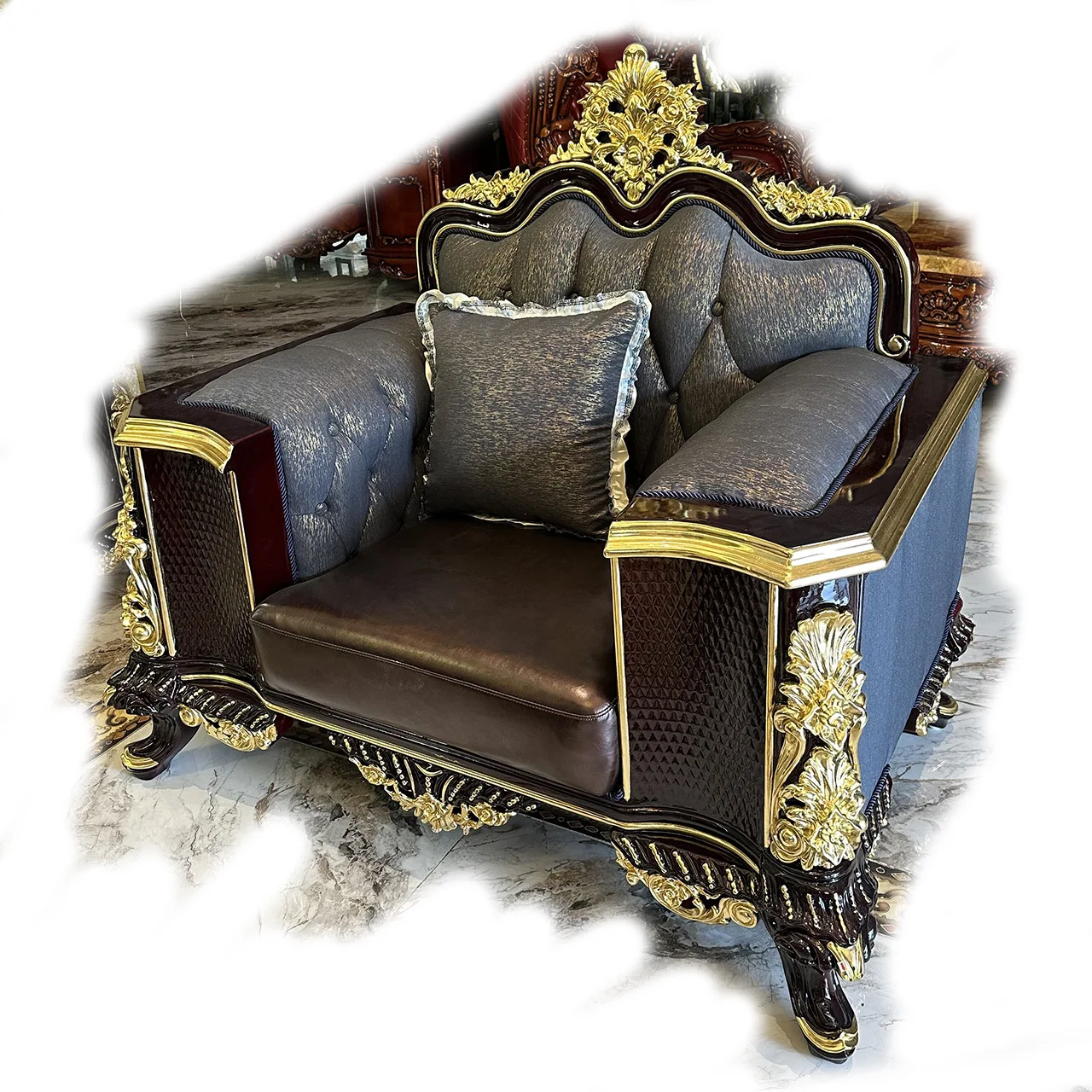 

Modern French aristocratic villa living room black leather fabric sofa set combination