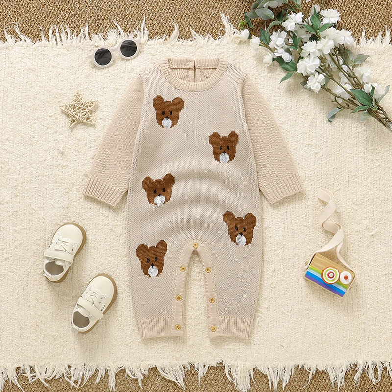 

Autumn Winter Long Sleeve Baby Rompers Newborn Boys Girls Knitted Jumpsuits Infant Unisex Playsuits One Piece Kids Clothes 0-18M