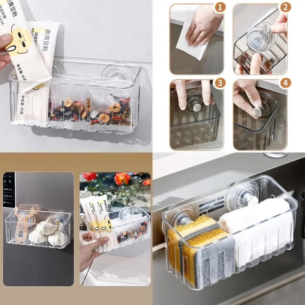 

652F Plastic Sink Storage Rack Featuring Strong Suction Cups for Efficient Dishcloth Drying and Countertop Organization