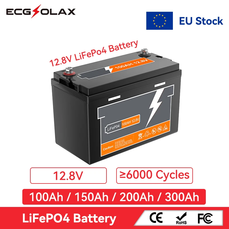 lifepo4 ECGSOLAX 12,8 V 100 Ah 150 Ah 200 Ah 300 Ah LiFePo4-Batterie BMS ≥ 6000+ Zykluszeiten