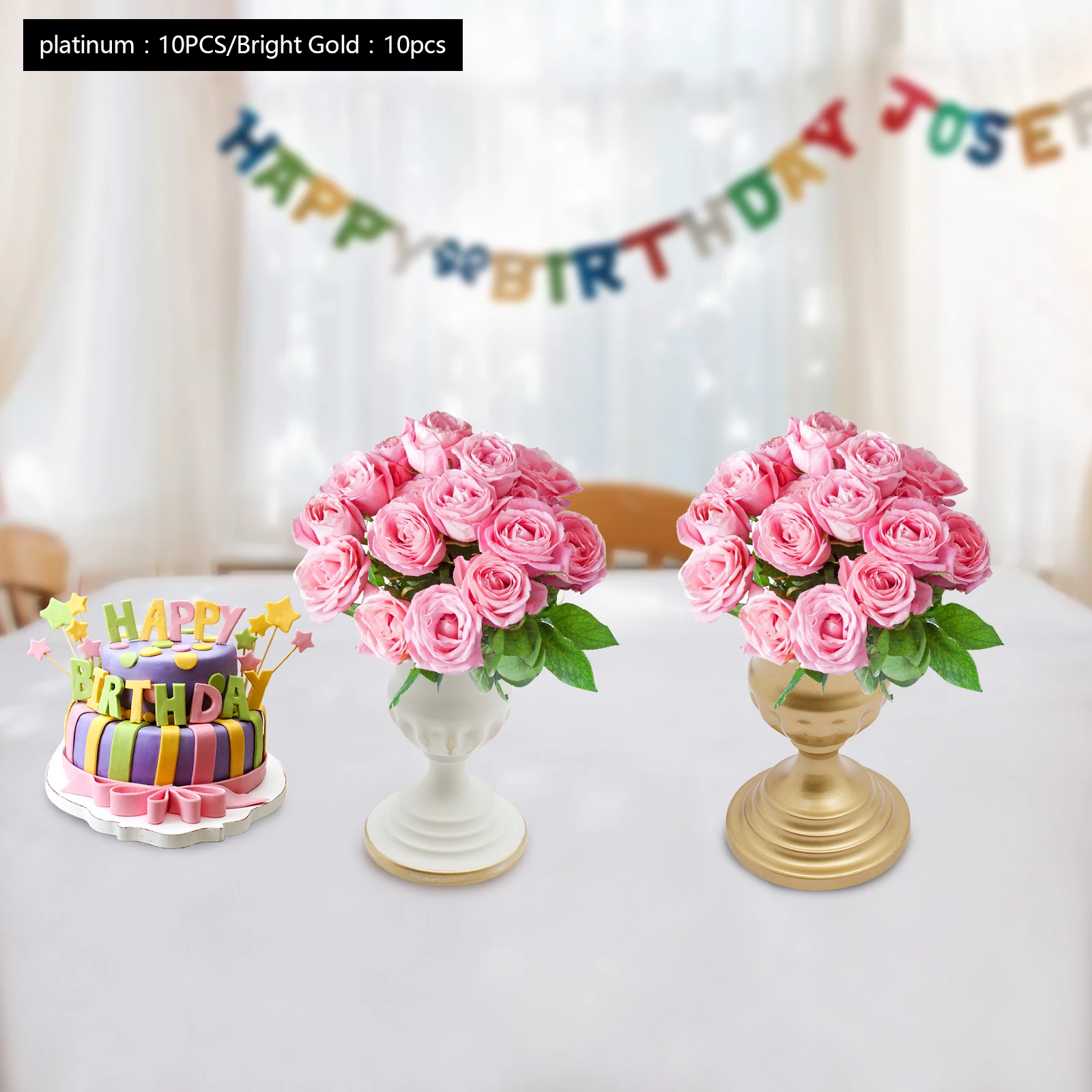 

10Pcs White/Bright Golden Trumpet Vases - 6.69in Desktop Decor for Weddings, Birthdays, Home & Party Centerpieces