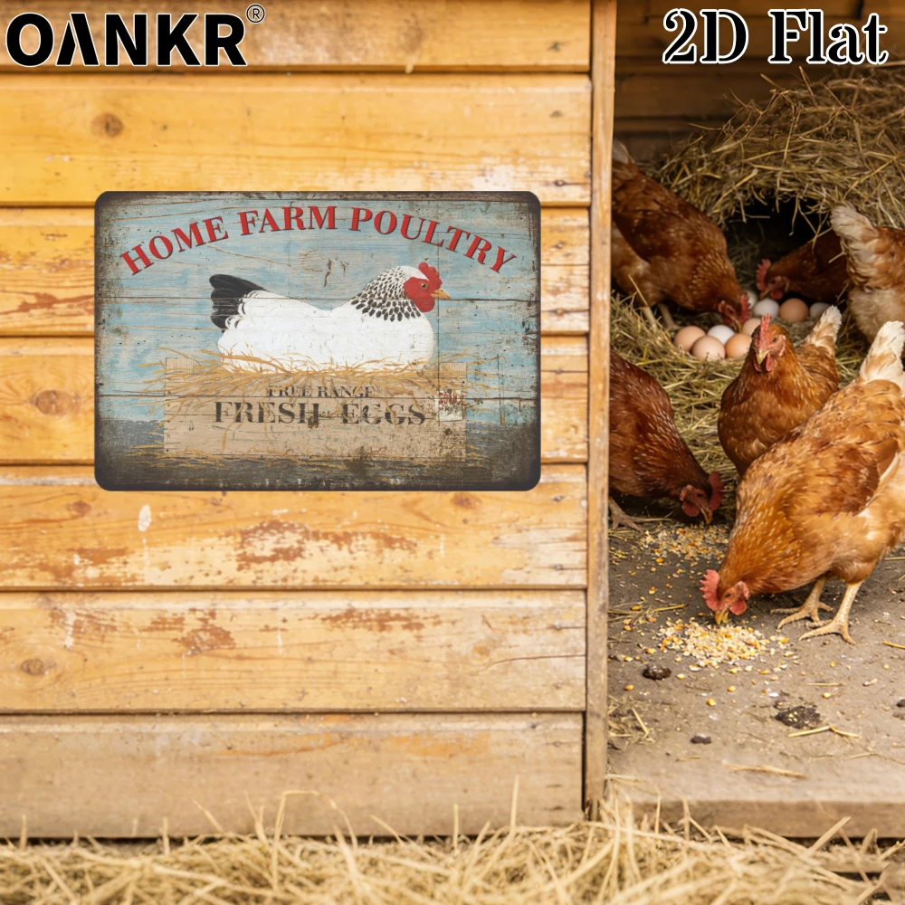 Vintage Tiermotiv Metallschild, Bauernhof Geflügel Frische Eier Metallschilder für Männerhöhle Garten Haus Wanddekoration Plakette