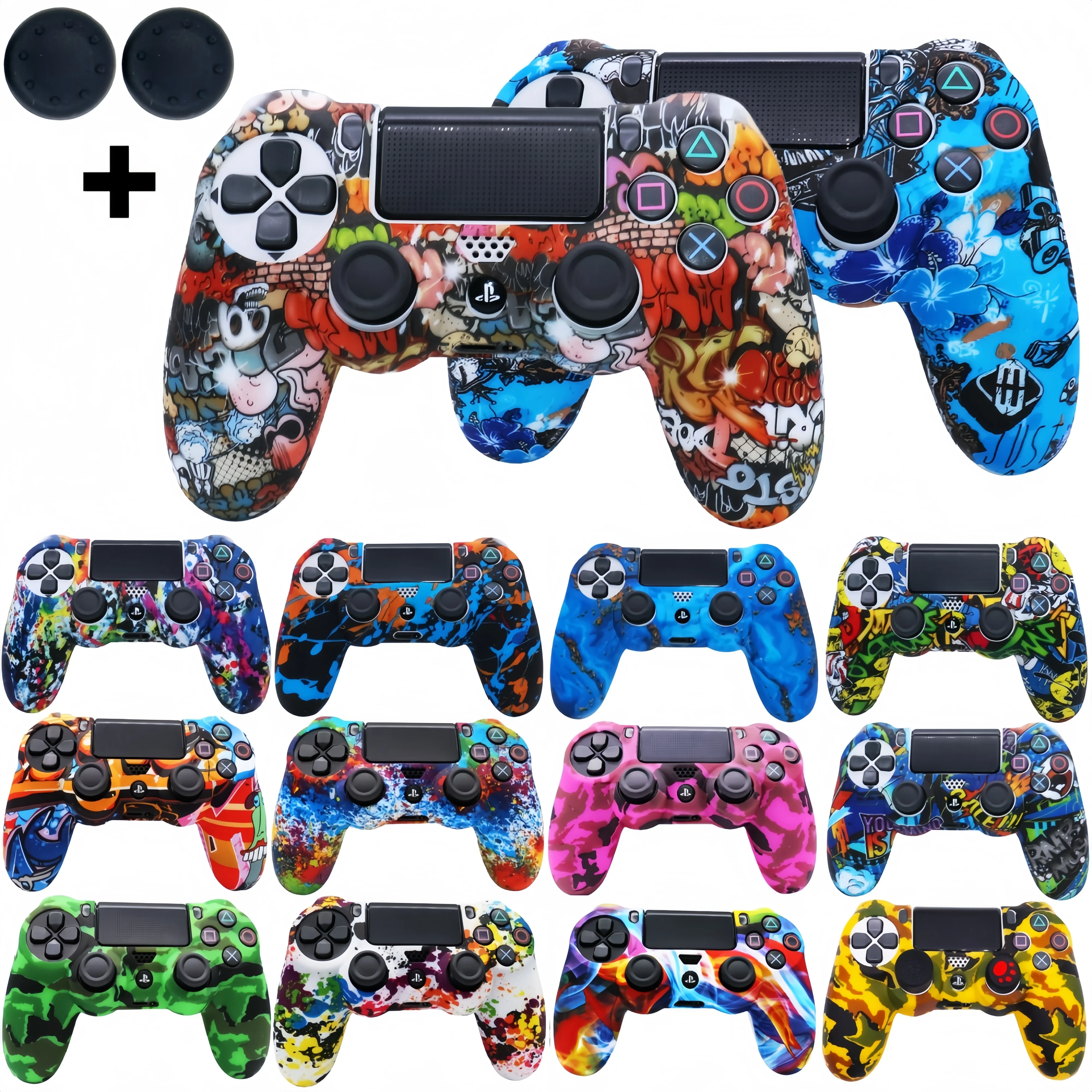 Soft Silicone Shell Protective Cover Case For  Playstation 4 PS4 Gamepad Controller Joystick Accessories With Thumb Grip Caps