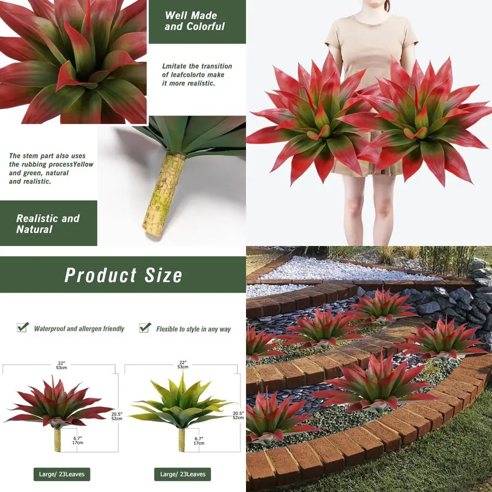

UV-Resistant Artificial Agave Plants, Pair of 22 Red Fake Agave for Indoor & Outdoor Tropical Greenery Decor
