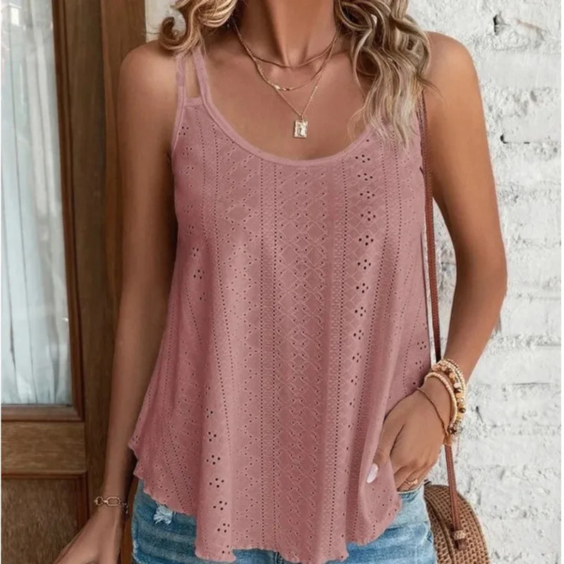 Women Leisure Simple Boho Camis Tops Women's Hollow Out Top Pullovers New Summer Casual Beach Shirts Clothing T-shirt Women
