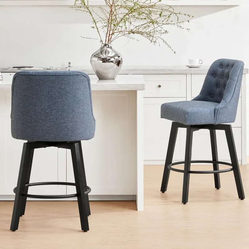 

Counter Height Swivel Barstools with Back 26" H Seat Height Upholstered Fabric Bar Stools for Kitchen Island Set of 2 Blue