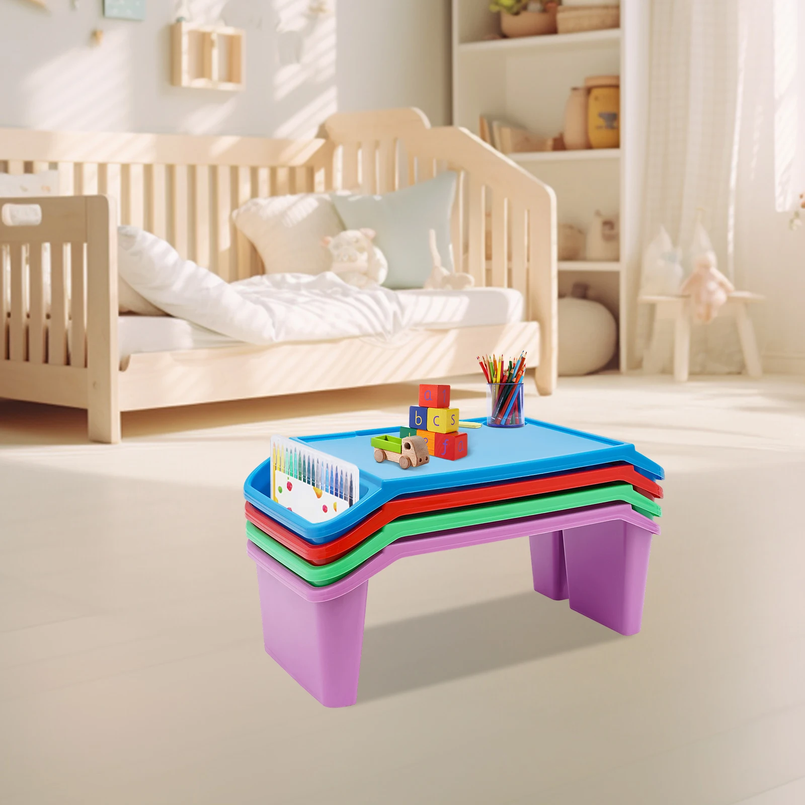 4 Piece Kids Lap Table Snack Table Children's Lap Desk Tray with Bright Colors for Classroom Learning Homework Drawing 55cm