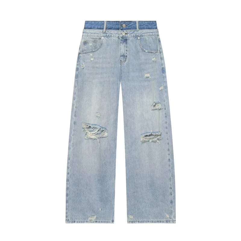 

Withered Fashionable And Versatile Double-layer Waist Straight Leg Jeans Women's Jeans Women's Denim Pants Woman Clothes