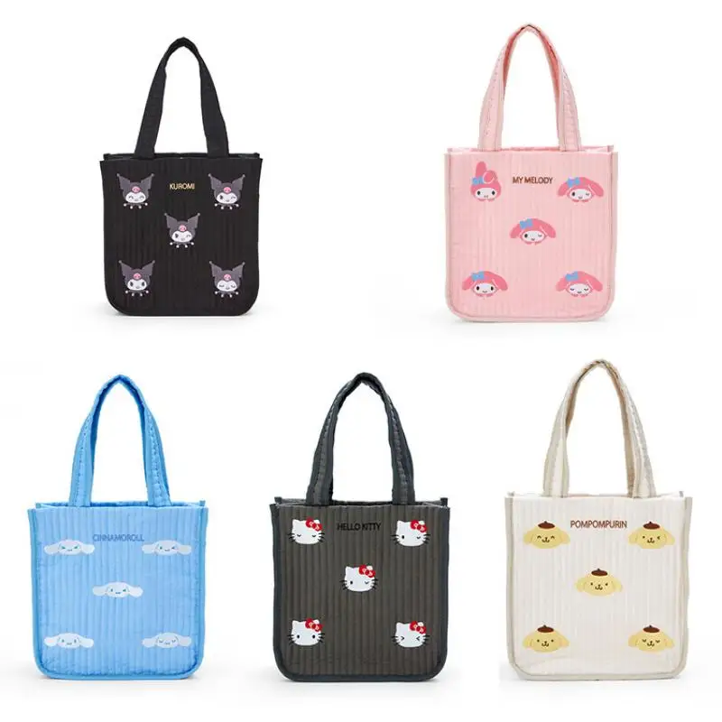 Sanrio Cinnamoroll Kuromi Mymelody kawaii Anime Beautifully embroidered quilting Handbag Cartoon Lightweight Lunch Bag Shopper