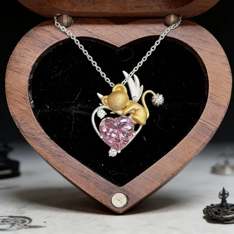 Collar Cardcaptor Sakura para Mujer, Collares KERO, Corazones de Cristal Rosa, Color Plateado, Regalo de Moda para Parejas