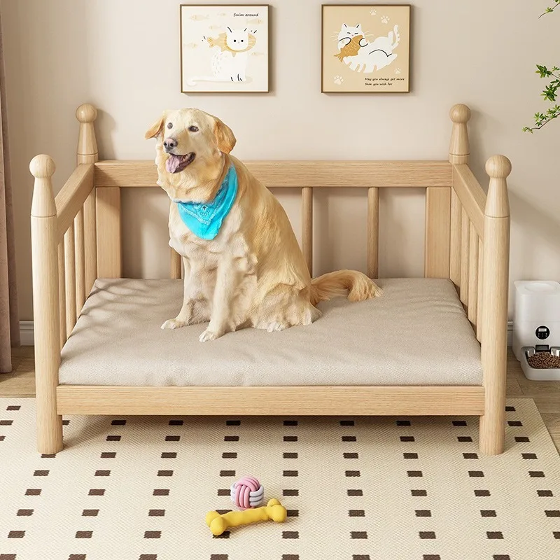 Large Wooden Dog Bed With Cushion For Medium Large Pets Indoor Home Furniture Comfortable Resting Sleeping Place Stylish Design