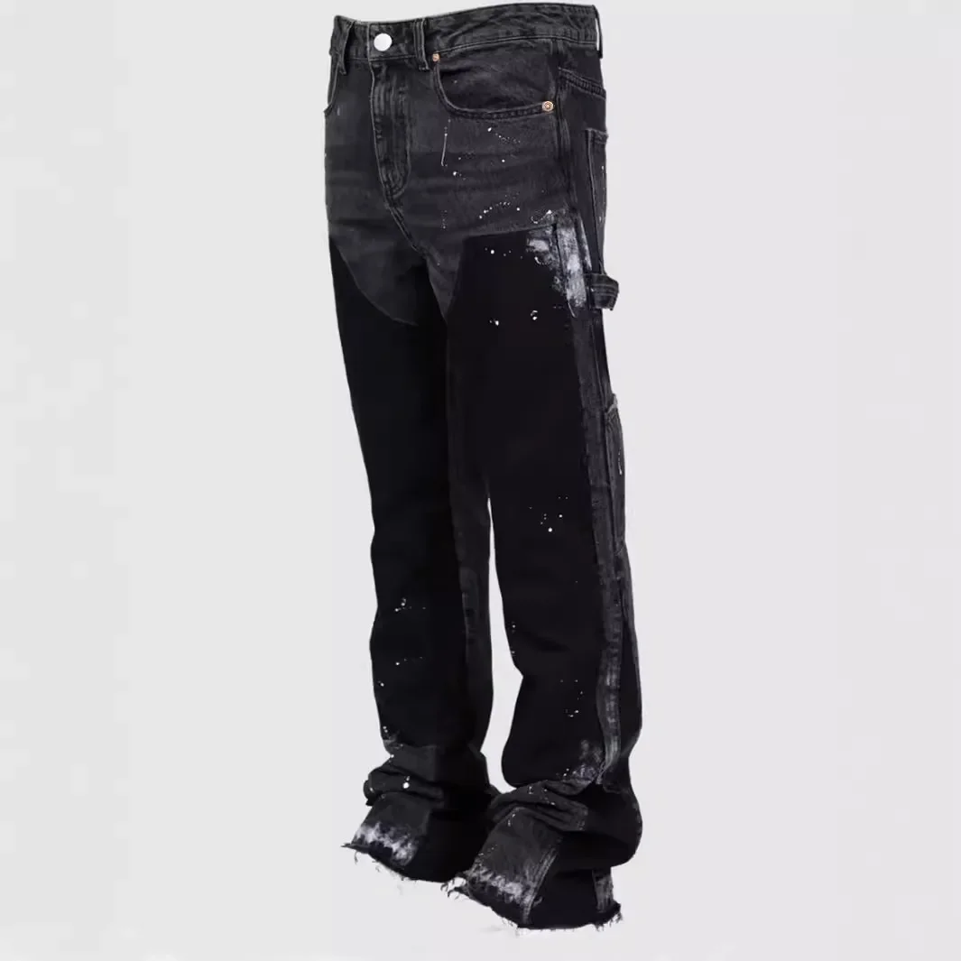 Men's Jeans Bootcut Stretch Baggy Wide Leg Flared Denim Pants Hip Hop Streetwear