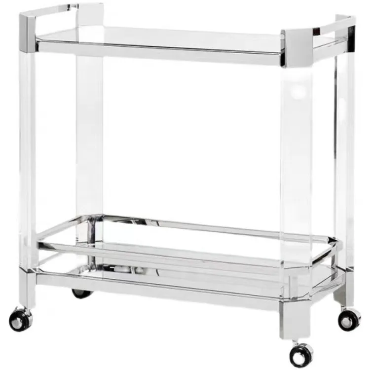 

Light luxury modern long dining car acrylic environmentally friendly creative glass double-layer mobile