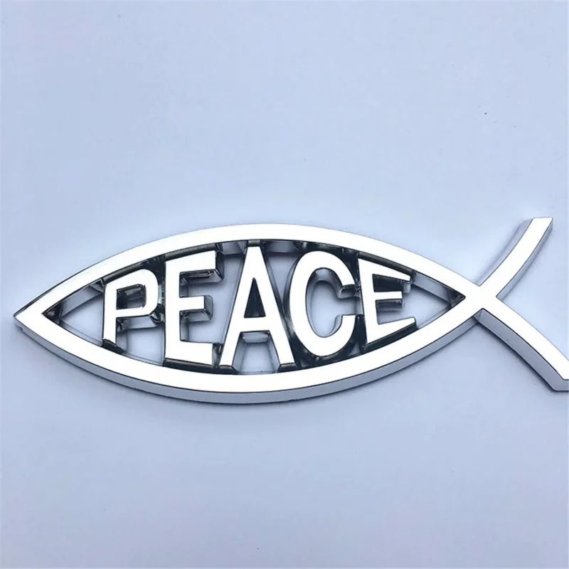 ABS Car Sticker PEACE FAITH Emblem 3D Badge Decal Auto Accessories 1PCS 14x4.5cm JESUS Fish Silver chrome Christian crafts view 6