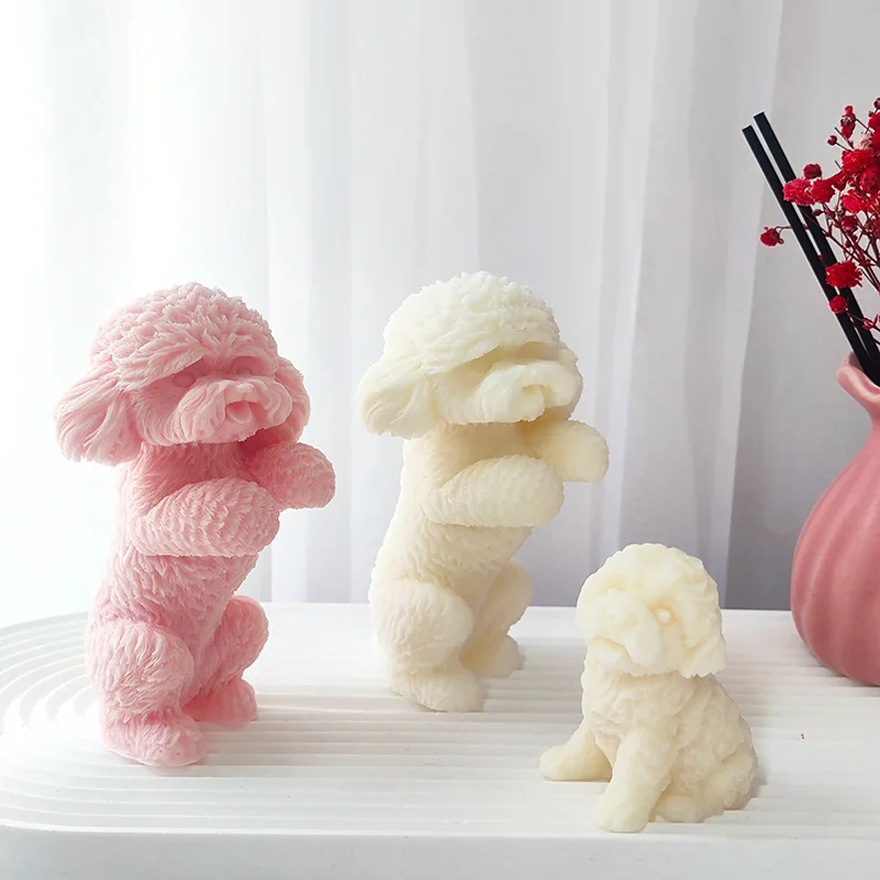 3D Tier Hund Kerze Silikon Form DIY Kneifen Welpen Formen Teddy Hund Form Gips Epoxidharz Form Aromatherapie Kerze Form