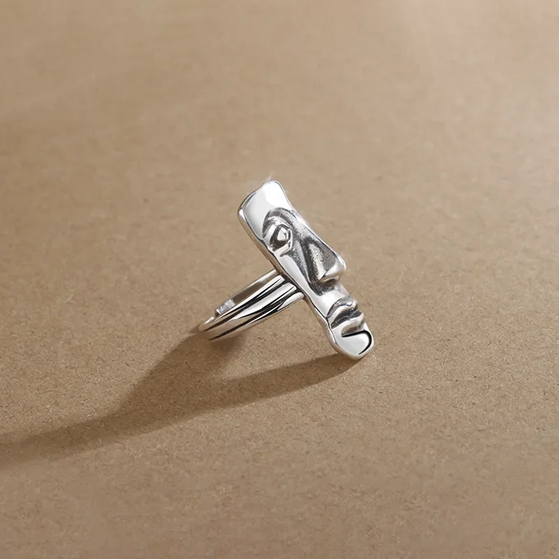 Retro Half Face Mask Ring Men Women Fashion Cold Wind Open Ring Personality Old Imitation Thai Silver Index Finger Ring