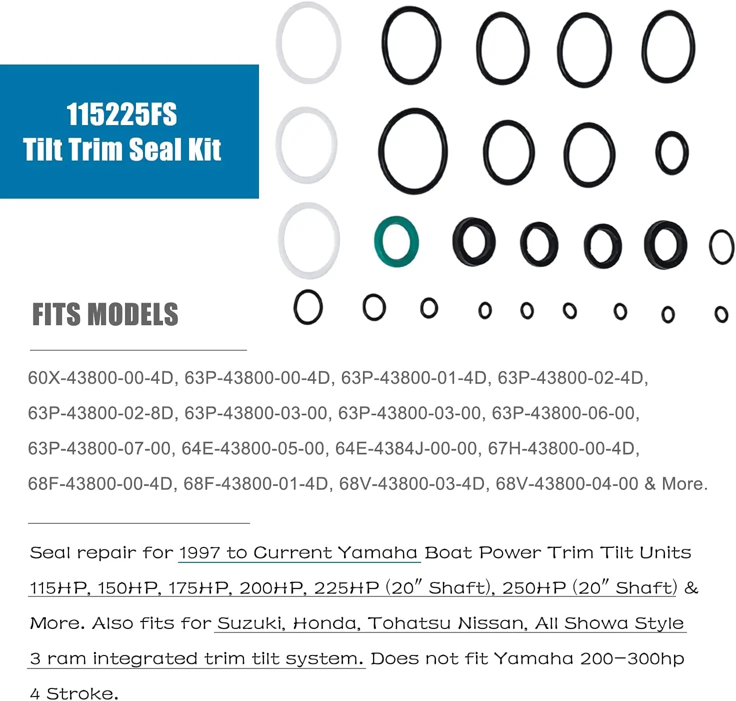 115225FS Seal Kit Trim/Tilt Cap & Cylinder O-Ring for Yamaha 1997-Up 115HP 150HP 175HP 200HP (Some 225HP 250HP) For Showa Suzuki