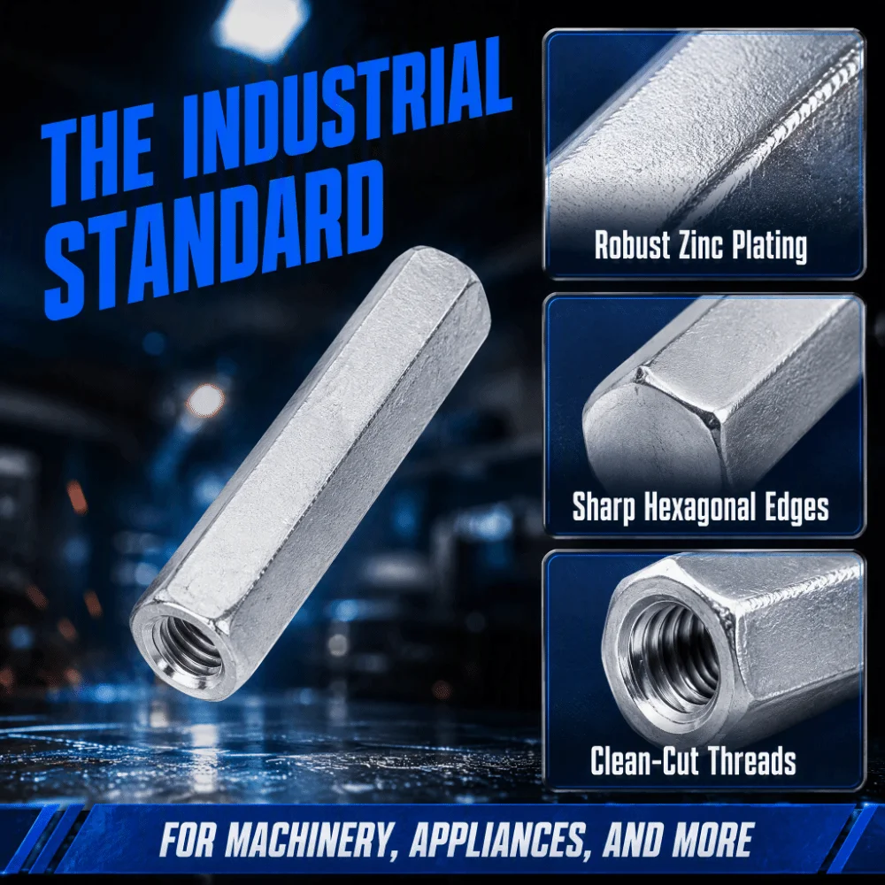 5pcs Fully Threaded Hex Coupling Nuts Coarse Durable Studding Fasteners Threaded Rod Connector For Machine/Industrial