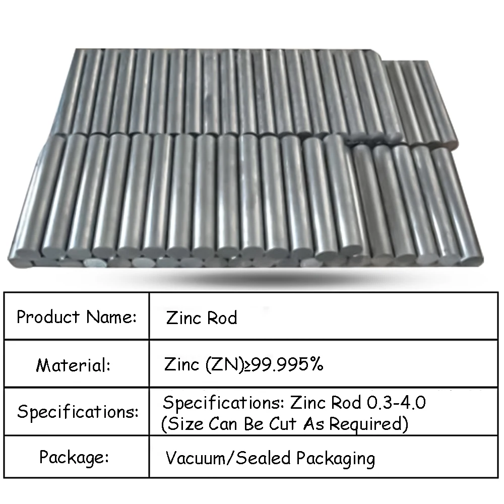 Zinc Rod 2/3/4/5/6/8/10/15/20/30mm Zinc Metal Rod High Purity Zn 99.9% Ingot Round Bar Anode Electroplating Marine Anticorrosive