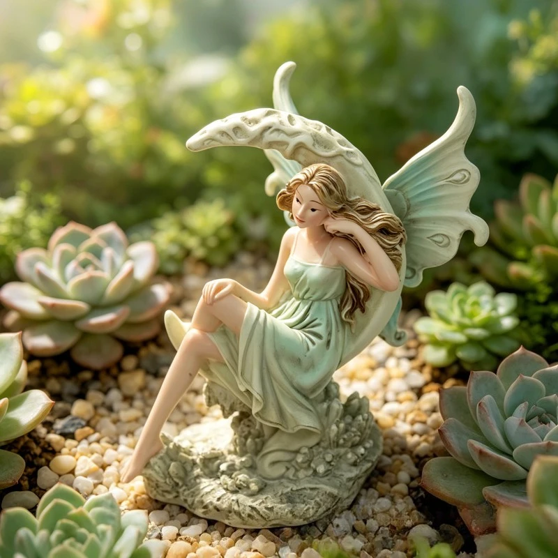 Nordic Resin Angel Girl Sculpture Ornaments Outdoor Courtyard Balcony Fairy Miniature Statue Crafts Garden Decoration Statue view 3