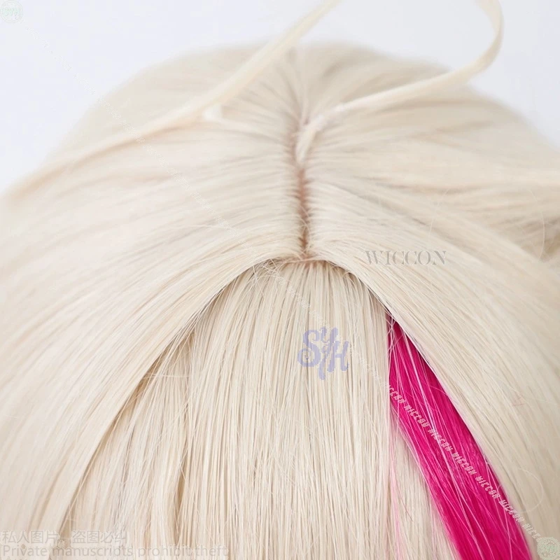 Juego de Cosplay de Jackal, disfraz de Anime de la diosa de la victoria Nikke, peluca larga de color rosa degradado Beige, tocados resistentes al calor para niñas Jirai Kei