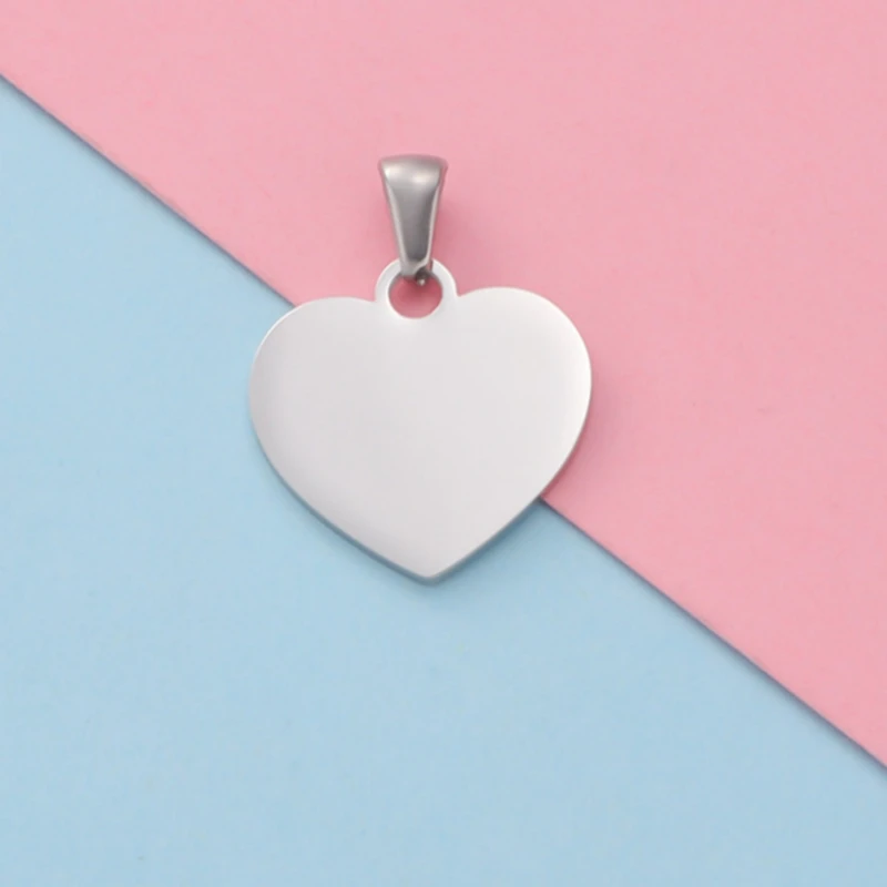 20pcs/lot Stainless Steel Mirror Polish Blank Heart Pendant Wholesale Jewelry Finding Accessories Initial Name Tags DIY Necklace