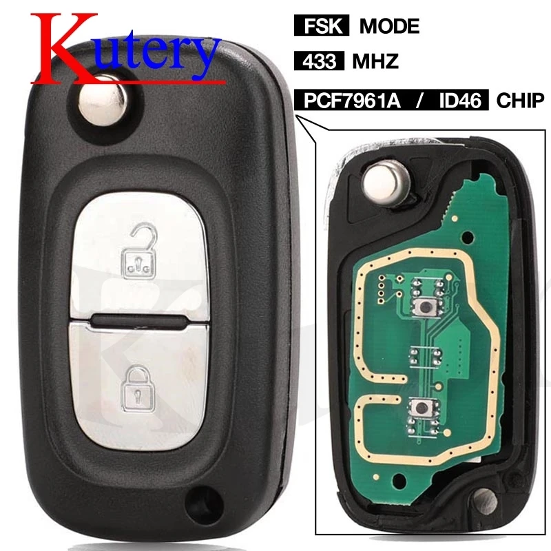 ASK/FSK 2 BTN 433MHz PCF7961A ID46 Flip Remote Key For Renault Clio III Clio 3 Kangoo Master Modus Twingo 2006-2016 7701210033