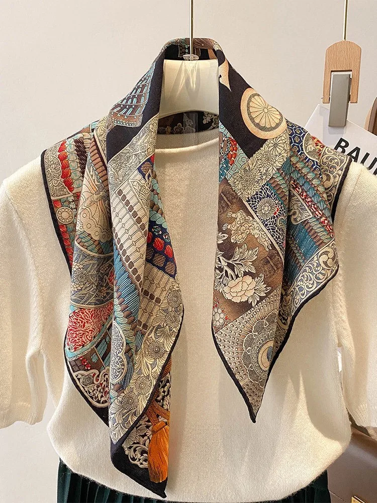 Silk and hair scarf small square new summer shawl for women
