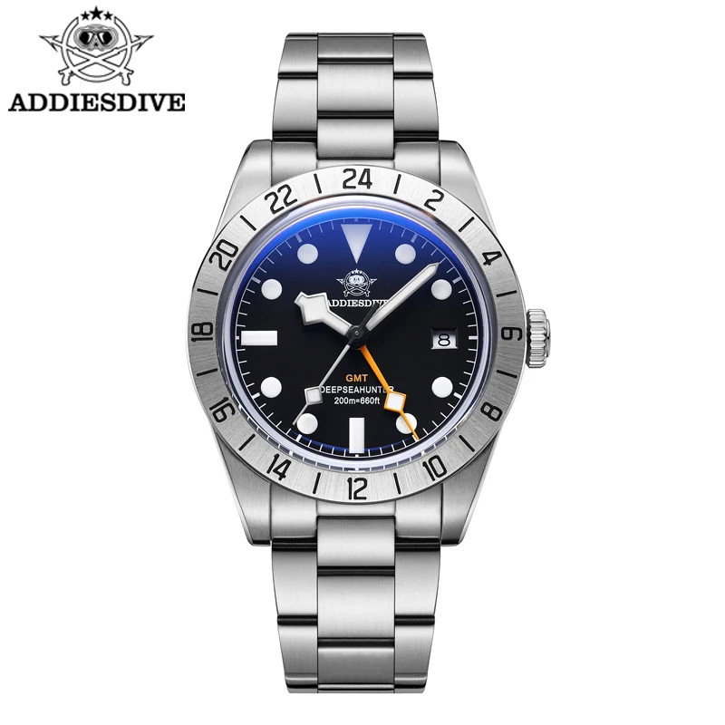 

ADDIESDIVE GMT Watches Men's Luxury Quartz Watch 39MM Stainless Steel Bubble Mirror 200m Waterproof Wristwatch for Men reloj