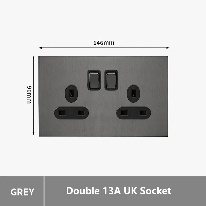 

Matte Gray Wall Light Switch 2 Way Universal Power Socket UK Socket Type C Charger Port Stainless Steel Panel